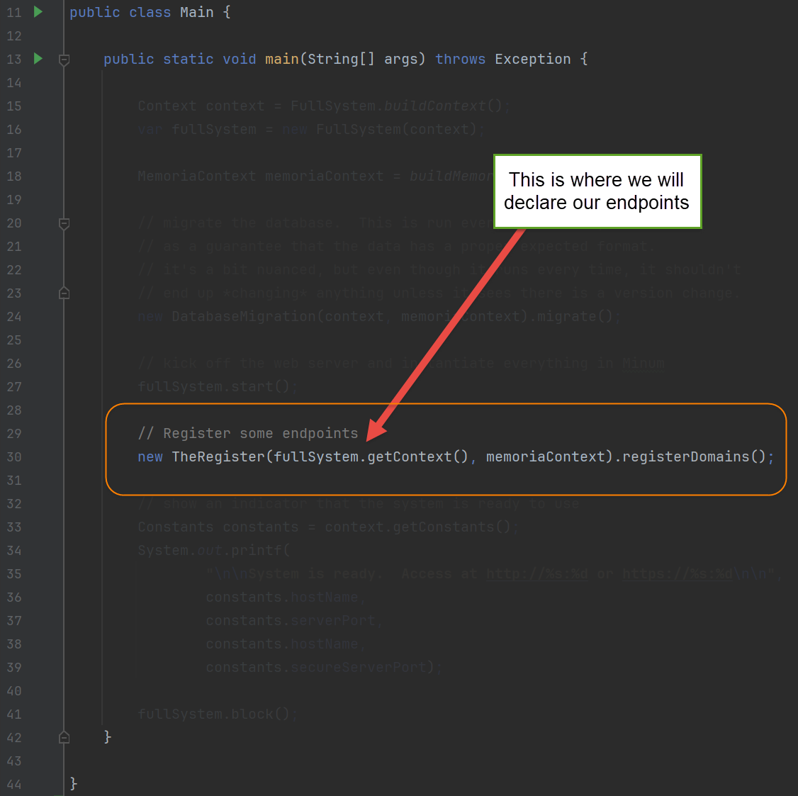 the source code of the entry point to the Memoria project