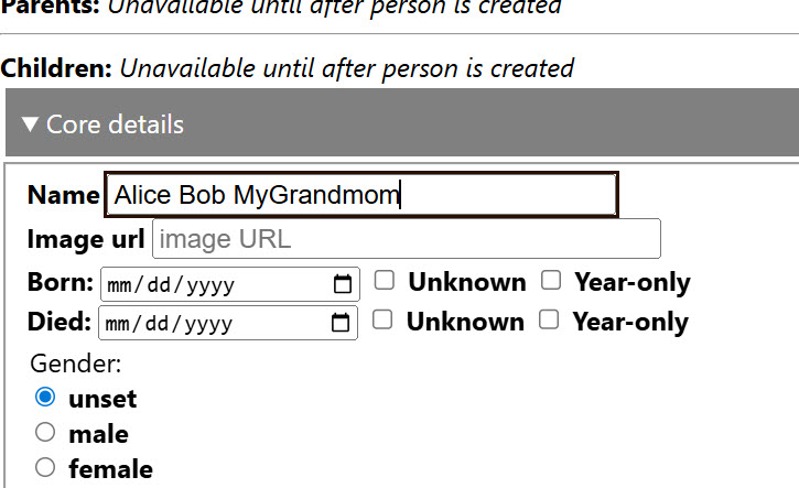 On the create user page, adding a name for the new person